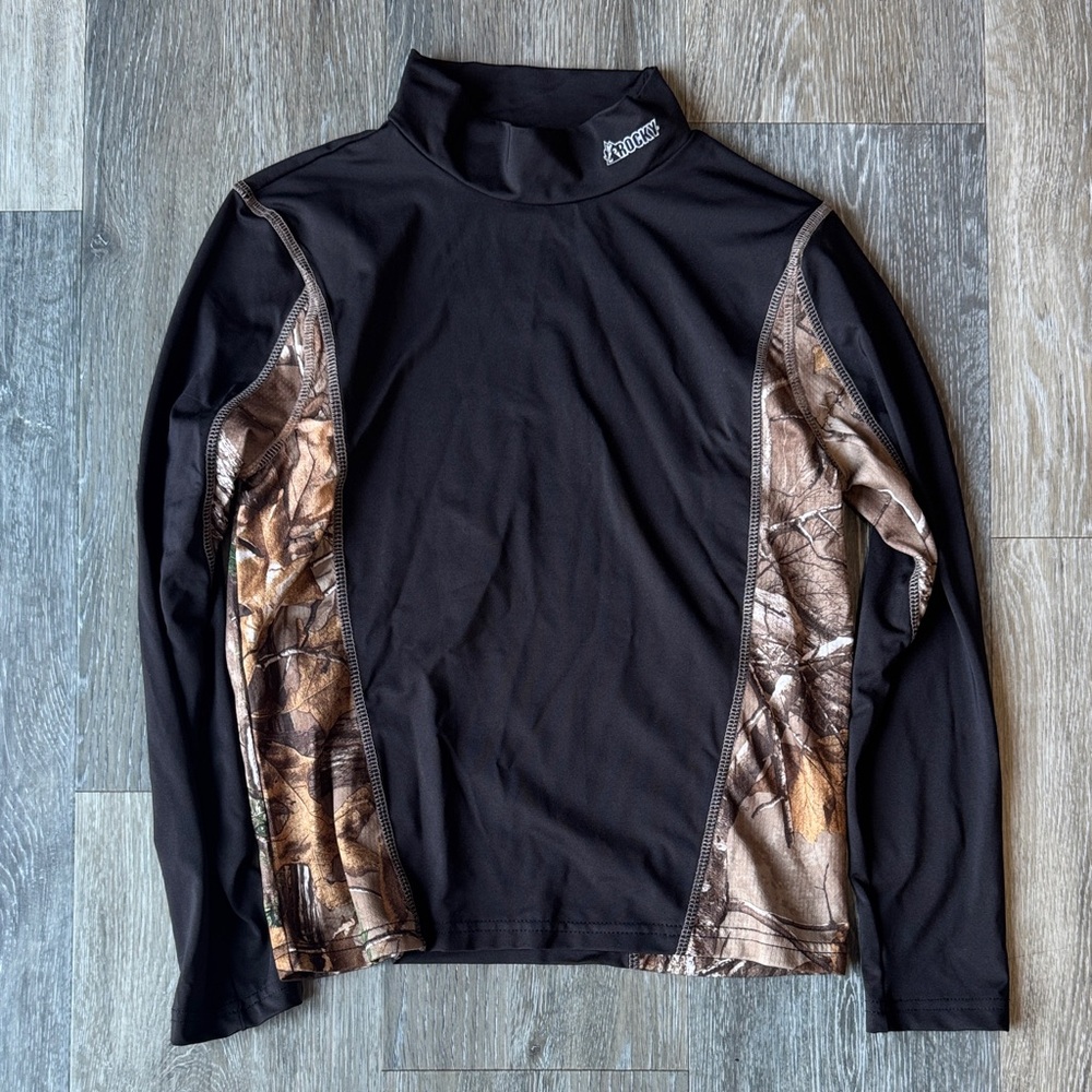 Rocky Boys Black Long Sleeve Top with Brown Camo Panels